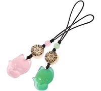 TINEASUR 2 Pcs Fox Shaped Phone Charms with Agate Jade Hanging Decor | Pink and Green Pair, Nylon Rope Detail, for USB Flash Drives and Zipper Pulls, Daily Use