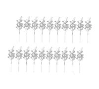 TINEASUR 20pcs Artificial Christmas Berry Stems Silver Glitter Simulation Berries Branches for Diy Holiday Wreaths and Xmas Tree Decorations