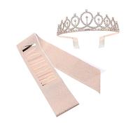 TINEASUR 2pcs Birthday Crown Tiara and Sash Set Elegant Birthday Party Supplies for Shiny Headband and Etiquette Sash for Memorable Celebration
