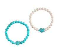 TINEASUR 2pcs Bohemian Turtle Bead Stretch Bracelets with Turquoise and White Stones for Women Adjustable Elastic Friendship Jewelry