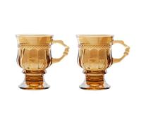 TINEASUR 2pcs Brown Glass Goblets with Handle Retro Shape Coffee and Wine Cups Elegant Decorative Drinking Glassware for Home and Entertaining