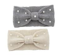 TINEASUR 2pcs Knit Ear Warmer Headband with Vintage Pearl Bowknot for Women Durable Twist Design for Layering Cold Weather Special Occasions
