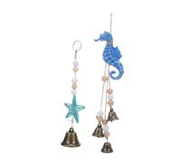 TINEASUR 2pcs Mediterranean Wooden Wind Chimes with Metal Tubes Sea Horse Sea Star Coastal Wall Hanging Decor for Beach Patio Bathroom Nautical Home Ornament