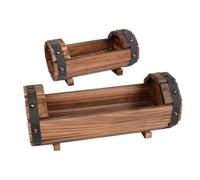 TINEASUR 2PCS Rustic Wooden Half Barrel Garden Planter Set Vintage Style Flower Containers for Indoor Outdoor Decoration Carbonized Wood Flower Pots for Home Office Desktop