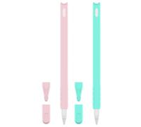 TINEASUR 2Pcs Silicone Pen Cover Cartoon Cat Head Design Compatible with Apple Pencil Generation Soft Protective Sleeve with Nib Caps in Pink and Mint Green Non-toxic Case for Stylus Pens