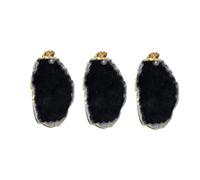 TINEASUR 3 Pcs Irregular Black Agate Stone Slice Plating Brim Pendant DIY Charm Pendant Set Decorative Accessories Easy Chain Or Lanyard Wearing Cosplay Style for Costume and DIY Jewelry