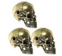 TINEASUR 3pcs Antique Brass Skull Charm Keychain Pendants in Vintage Gothic Style, Small Sturdy Brass Skull Decorations for Halloween and Jewelry Making Displays