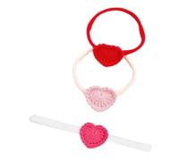 TINEASUR 3pcs Cute Crochet Heart Headbands for Girls Soft and Hair Accessories for Boy Girl for Newborns and Toddlers Adorable Decorative Hairbands Pink and Red