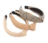 TINEASUR 3pcs Handwoven Wide Headbands for Women and Knotted Straw Headdresses in White Black and Brown Comfortable Skin Friendly Hair Accessories for Face Washing Facial Care Exercise and