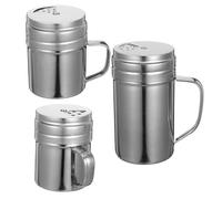 TINEASUR 3pcs Stainless Steel Seasoning Dispenser Set Metal Shaker Bottle with Handle Rotatable Lid and Three Hole Sizes Ergonomic Design Precise Control Organized Cooking Use