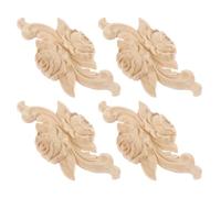 TINEASUR 4 Pcs Wood Carved Onlay Applique Decorative Carving Decal Beige Unfinished Solid Wood Elegant Style for Home Decoration on Doors and Furniture