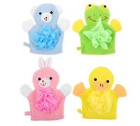 TINEASUR 4pcs Baby Bath Gloves and Boys and Girls Wash Mitts Set with Cartoon Animals, Soft Mesh Bathing Gloves for Boys and Girls, Gentle Skin Care for Infants and Toddlers, Random Color