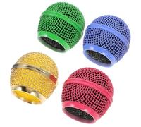 TINEASUR 4pcs Microphone Grill Replacement Mesh Head Covers for Wireless Mic Accessories with Colorful Gold, Rose Red, Green, and Sky for Stage and Studio Use