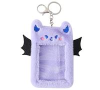 TINEASUR Black Plush Card Holder with Devil Wings for Students, Soft Material and Fine Workmanship to Safely Store Photocards and Postcards, for School Or Collectible Display