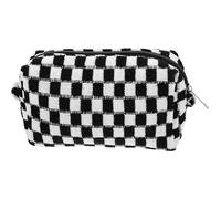 TINEASUR Checkered Woolen Yarn Makeup Bag with Smooth Zipper Closure Large Capacity Cosmetic Storage Organizer for Travel and Daily Use Toiletry Pouch for Women