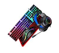 TINEASUR Computer Keyboard Mouse Headset Ergonomic USB Wired Stylish Office Gaming Accessory Kit Black
