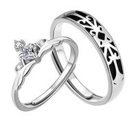 TINEASUR Couple Crown Adjustable Rings Set Rhinestone Open Promise Rings for Engagement Romantic Jewelry for Him and Her for Valentine's Day and Anniversary