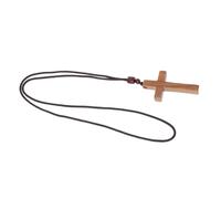 TINEASUR Cross Pendant Necklace with String Cord for Car Rearview Mirror Wooden Handmade Resisting Warping and Wear, Vintage Aesthetic for Vehicle Decoration and Car Interior