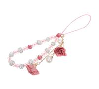 TINEASUR Crystal Beads Flower Phone Charm Wrist Strap Non-slip Pink Mobile Phone Lanyard Hanging Decoration for Women