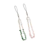 TINEASUR Crystal Stone Phone Lanyard Wrist Strap 2pcs Set Green and Light Pink Gem Beads Anti-lost Mobile Phone Hanging Chain for Women