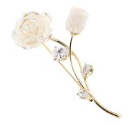 TINEASUR Elegant White Rose Flower Brooch with Shiny Zircon, Wear-resistant Copper and Resin Pin, Versatile Floral Lapel Accessory for Formal Events and Weddings