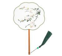 TINEASUR Embroidered Double-sided Silk Circular Fan Handcrafted Chinese round Fan Eight Petal Design for Dance and Decoration