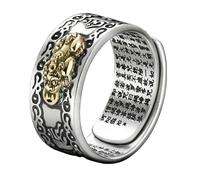 TINEASUR Feng Shui Beast Ring Suitable for Daily Wear and Special Occasions Adjustable Silver Metal Creative Decorative Open Finger Ring Six-character Blessing like Father’s Day for Men