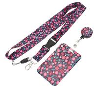 TINEASUR Floral Pattern Retractable Id Badge Holder with Horizontal Card Sleeve, Red Daisy Sunflower Design Work Card Cover for Office and School Use