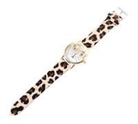 TINEASUR Girls Cute Cat Pattern Leather Strap Watch Gold Case, Lovely Leopard Print Wristwatch for Girl Casual and Daily Wear