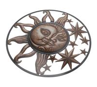 TINEASUR Iron Art Sun and Moon Wall Decor 3d Metal Pendant Vintage Copper Finish Celestial Theme Outdoor Indoor Hanging Ornament for Garden and Living Room