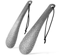 TINEASUR Metal Shoehorn 19Cm 2pcs with Black Base Silver Flower Pattern, Portable Metal Shoe Lifter Tool for Seniors and Travel Use, Shoe Horns for Men and Women
