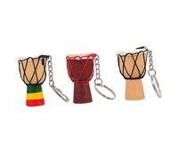 TINEASUR Mini African Drum Keychain Necklace Set 3pcs Wooden Travel Unique Drum-Shaped Keychain Leather Detail Souvenir for Music Lovers Random Style