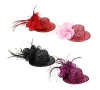 TINEASUR Mini Top Hat Hair Clips Wear Resistant and Universal-fitting Design with Glittering Woolen Material 4pcs Wedding Hair Accessories for Women