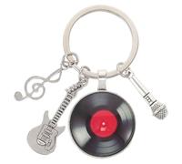 TINEASUR Music Note Keychain with Vinyl Record, Guitar and Microphone Pendant - Metal Backpack Music Charm for Concerts and Festival Accessories,