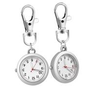 TINEASUR Nurse Watches Quartz Movement Silver 2 Pcs in Glass and Stainless Steel with Keychain Buckle Design Pocket Watches for Nurses and Men