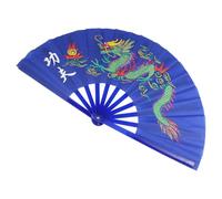 TINEASUR Plastic Chinese Kung Fu Fan Blue Martial Arts Dance Fan for Taichi Practice and Stage Use