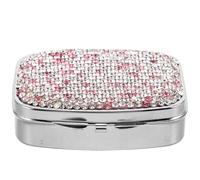 TINEASUR Portable Mini Pill Travel Organizer with Multiple Compartments and Elegant Rhinestone Metal Case, Small Medicine Container for Daily Supplements and Tablets, Easy to Carry Luxury