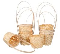 TINEASUR Set of 8 Mini Bamboo Handheld Storage Baskets with Unique Shape and Sturdy Design, Practical Khaki Woven Baskets for Artificial or Fresh Flowers, Picnic, and Home Organisation