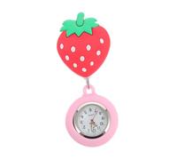 TINEASUR Strawberry Pocket Watch for Nurses Soft Silicone Stretchable Fob Watch Cartoon Design Clip for Medical Professionals Pink Strawberry Color