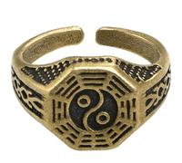 TINEASUR Vintage Tai Chi Yin Yang Open Ring for Men and Women, Adjustable Retro Chinese Unisex Small Finger Ring, Taoism Symbol Statement Jewelry