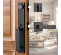 Tinewa 1 Pack Exterior Door Handle with Deadbolt, Matte Black Front Door Lock Set, Modern Heavy Duty Full Escutcheon Entry Door Handleset, Adjustable & Reversible for Right & Left Handed Doors