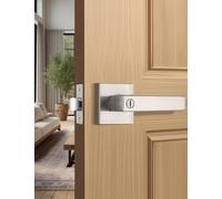 Tinewa 1 Pack Heavy Duty Satin Nickel Square Privacy Interior Door Levers Bedroom and Bathroom Door Handles Keyless Bed/Bath Lockset