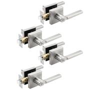 Tinewa 4 Pack Halifax Square Satin Nickel Privacy Door Levers Locksets, Brushed Nickel Finish, Bed/Bath Door Levers Keyless Interior Handles, Reversible for Left Right Handed Doors