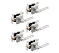 Tinewa 5 Pack Halifax Square Satin Nickel Privacy Door Levers Locksets, Brushed Nickel Finish, Bed/Bath Door Levers Keyless Interior Handles, Reversible for Left Right Handed Doors