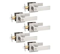 Tinewa 5 Pack Heavy Duty Satin Nickel Square Privacy Interior Door Levers Bedroom and Bathroom Door Handles Keyless Bed/Bath Lockset
