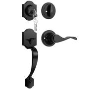 Tinewa Front Door Handle and Deadbolt Set, Black Front Door Lock Set with Reversible Handle Lever, Entry Door Locksets with Deadbolt Single Cylinder, Reversible Handlesets