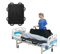 TINFAU 50" x 40" Positioning Bed Pad with Handles Washable Draw Sheets for Hospital Bed Ridden Patient Clothes Waterproof Glide Sheets for Patients Moving Pad for Lifting &Transfer Sheet Nylon, Black