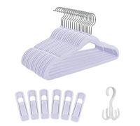 Tinfol 30 Pack Kids Velvet Hangers - 13.7" Non-Slip Velvet Clips and Hook, Space Saving Ultra Thin Cute Toddler Hangers for Children's Shirt, Dress, Pants, Light Purple