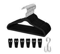 Tinfol 30 Pack Kids Velvet Hangers, Black 13.7" Non-Slip Clothes Hangers with 6 Velvet Hanger Clips and a Hook, Space Saving Ultra Thin Cute Toddler Hangers for Children's Shirt, Dress, Pants