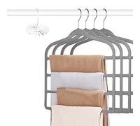 Tinfol 4pc Velvet Pants Hangers Space Saving, Non-Silp Pant Hanger, Jeans Slack Trousers Hangers, Multi Layer Clothes Hanger Closet Organizer Perfect for Pants,Trouser,Jeans (Gray)